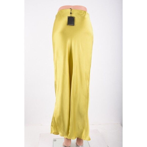 Massimo Dutti Womens Long Maxi Satin Skirt S Small Yellow 5288/836 NWT - Picture 4 of 7